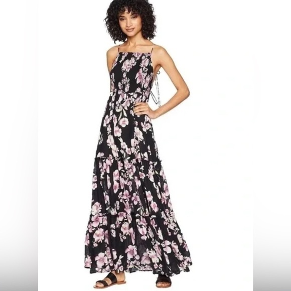Free People Garden Party Maxi Dress Black Pink Floral xs - Picture 1 of 13